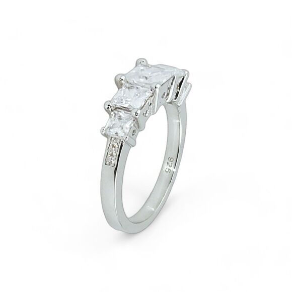 Sterling Silver 925 Clear CZ Princess Tier Ring - Picture 2 of 6